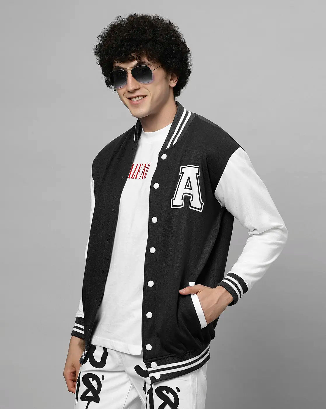 Smile Printed Varsity Jacket