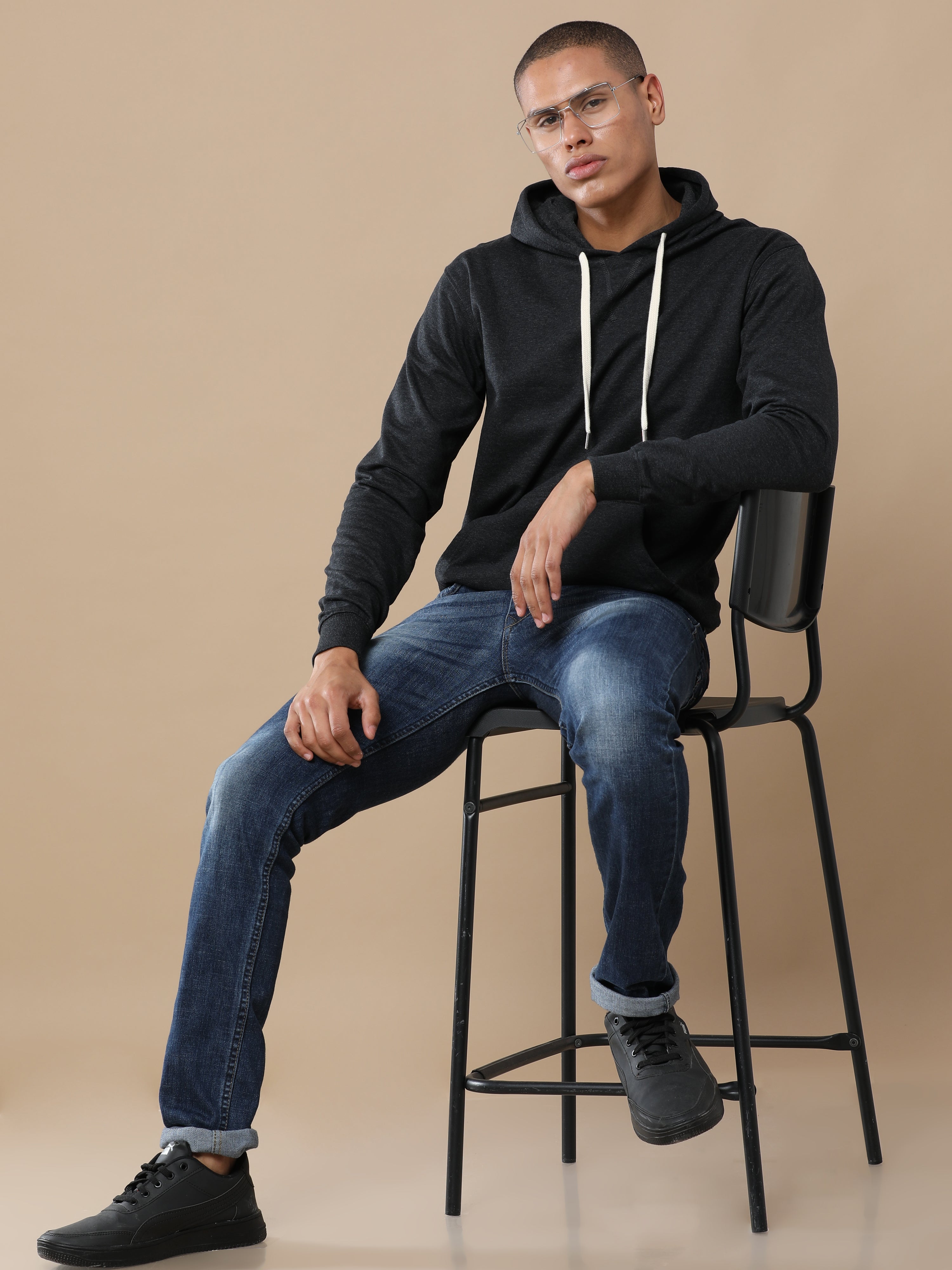 Alfaq Charcoal Melange Solid Hoodie
