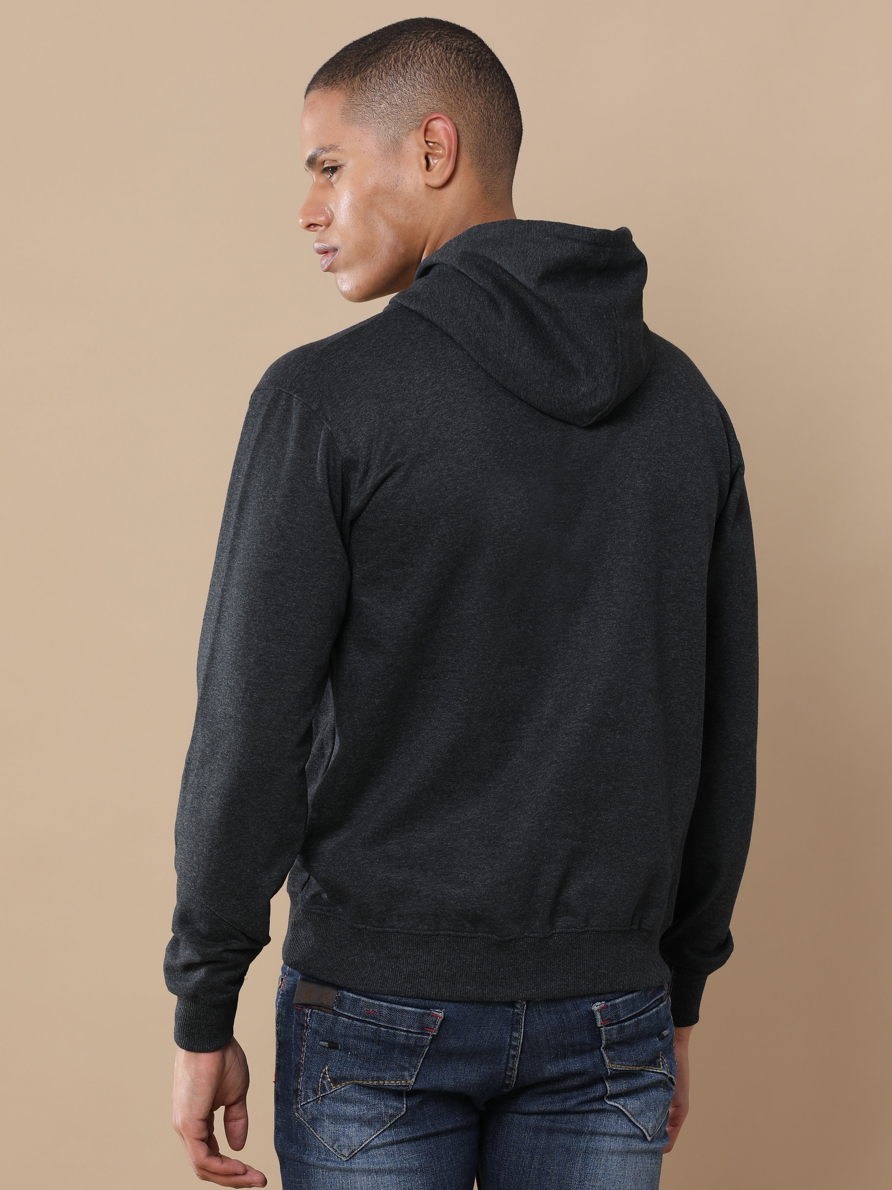 Alfaq Charcoal Melange Solid Hoodie