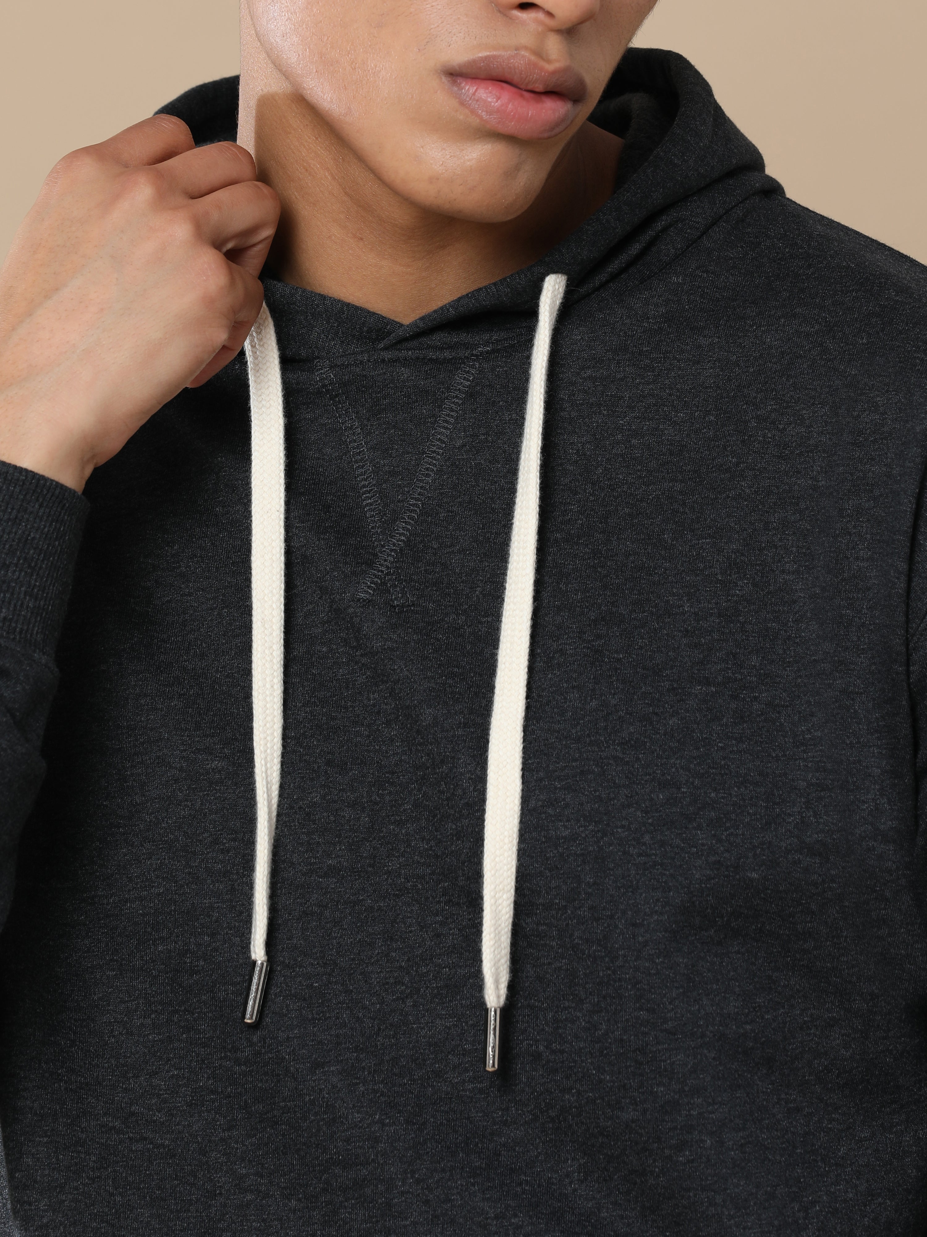 Alfaq Charcoal Melange Solid Hoodie