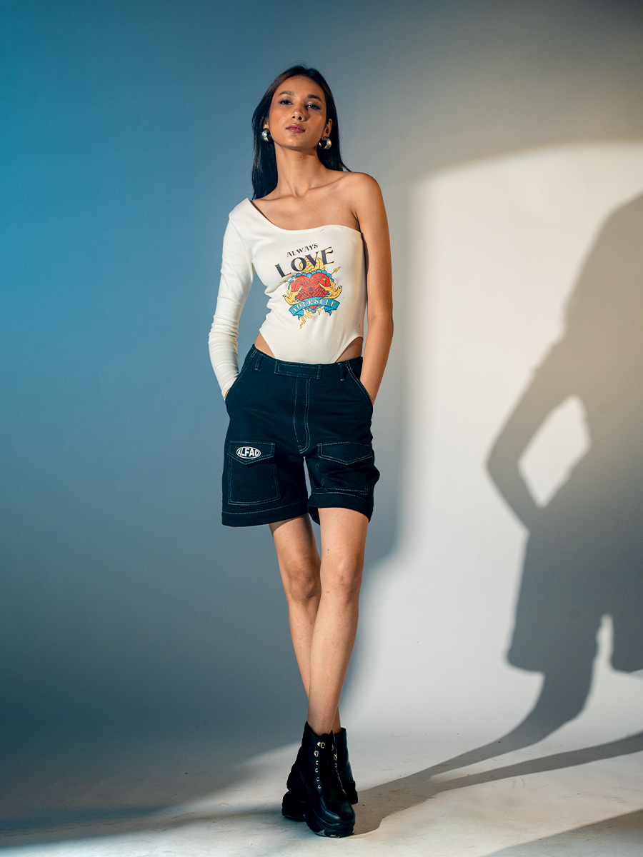 Black Stitched Out Shorts