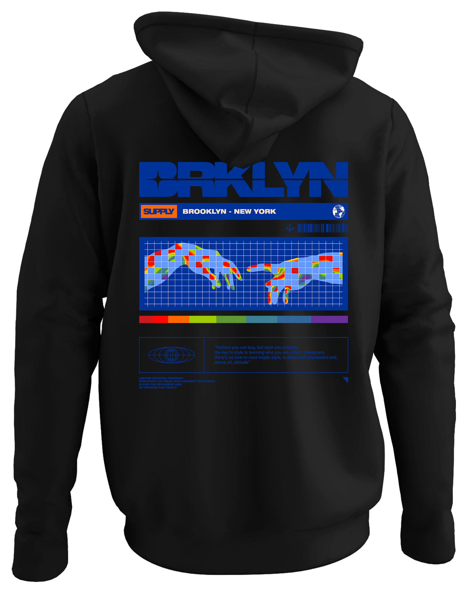 Alfaq Brklyn back black plain hoodie
