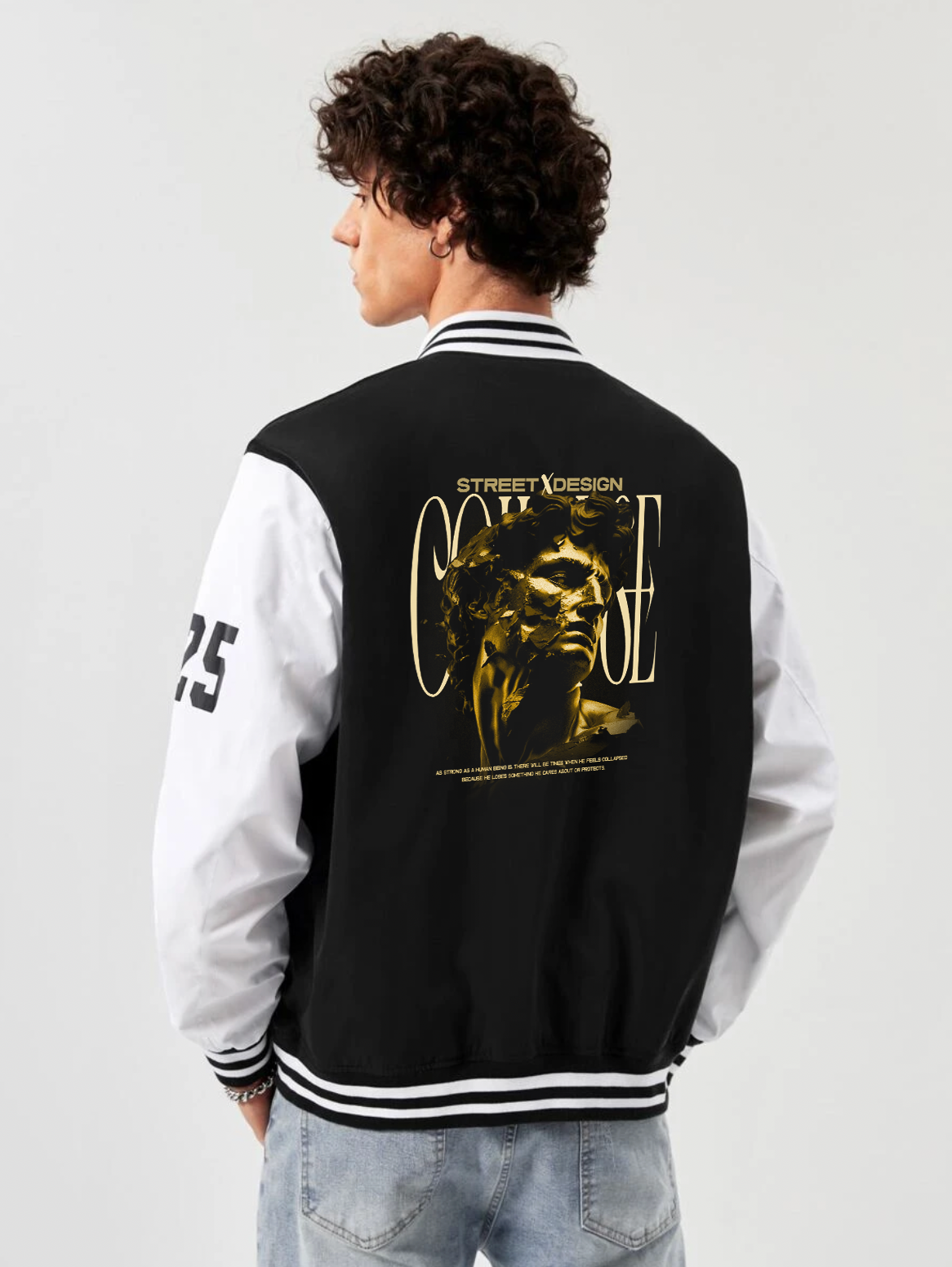 Alfaq Collapse black and white color Varsity Jacket