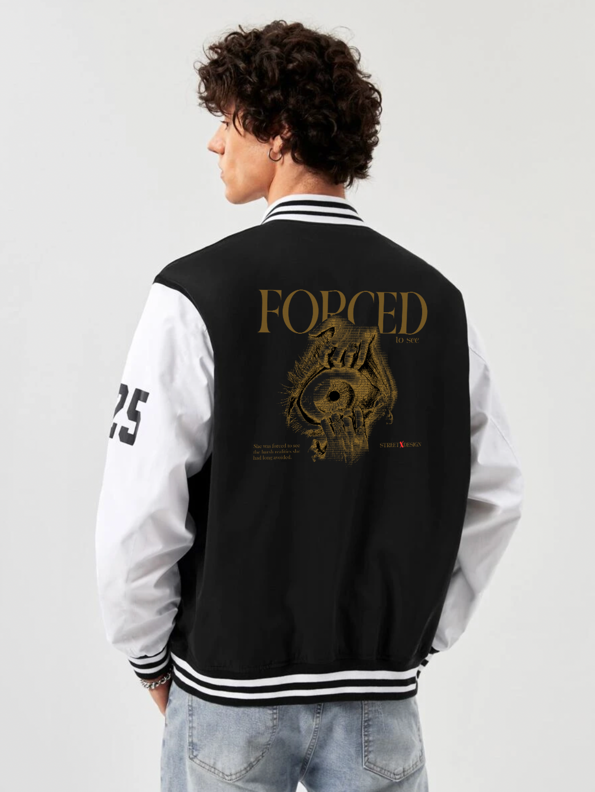 Alfaq Forced print black and white color varsity jacket