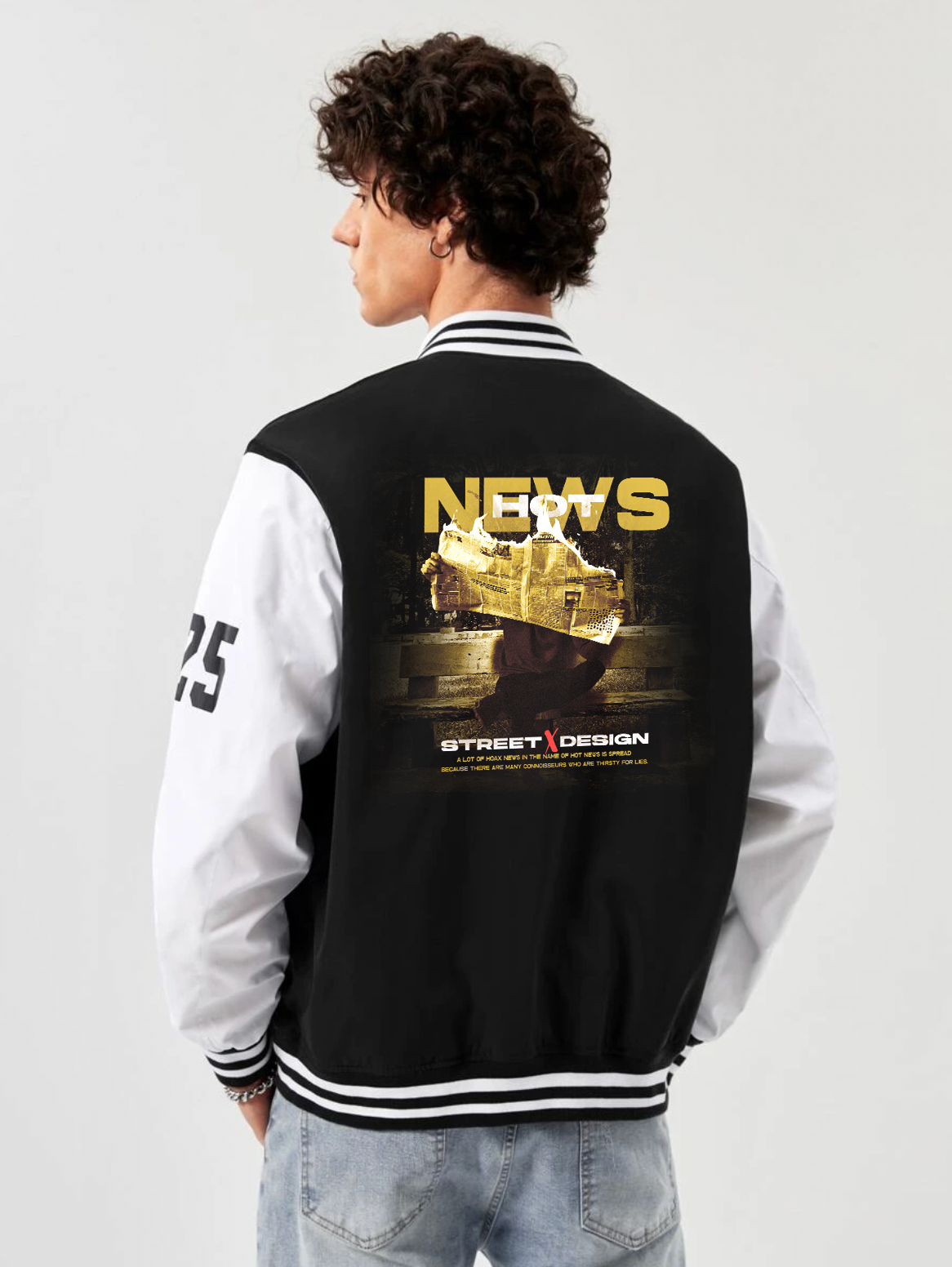 alfaq printed black and white color varsity jacket