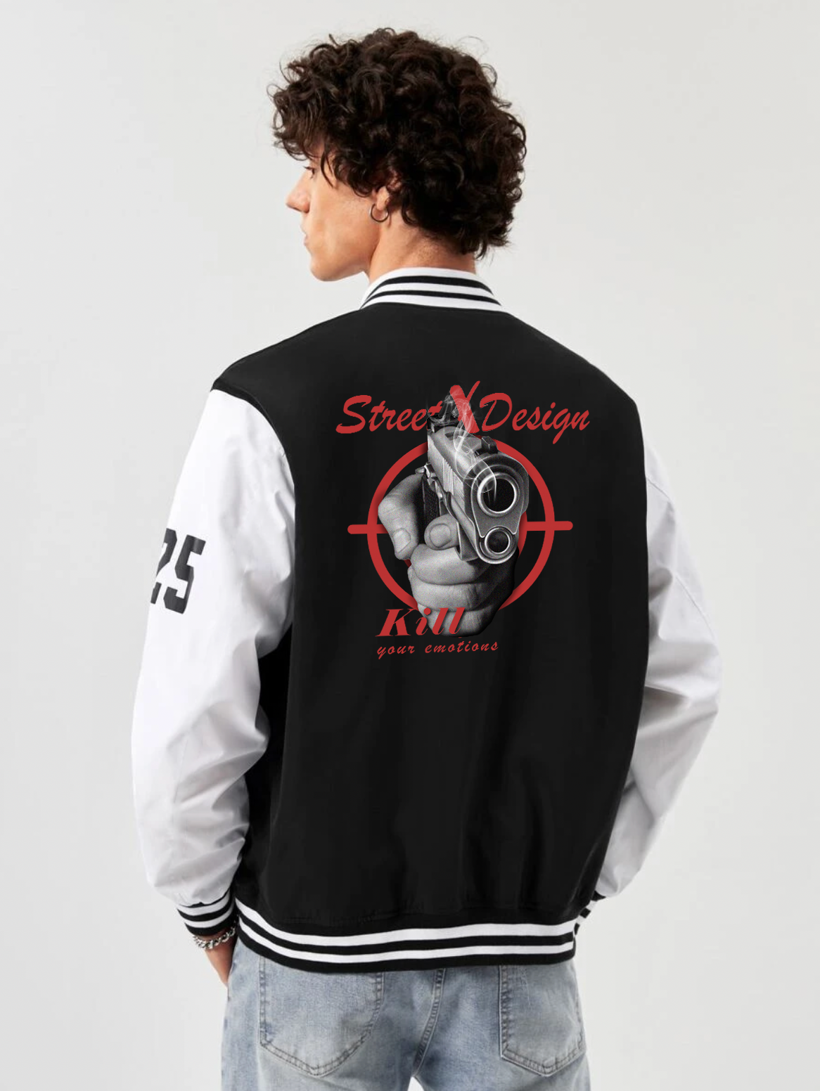alfaq printed black and white color varsity jacket 