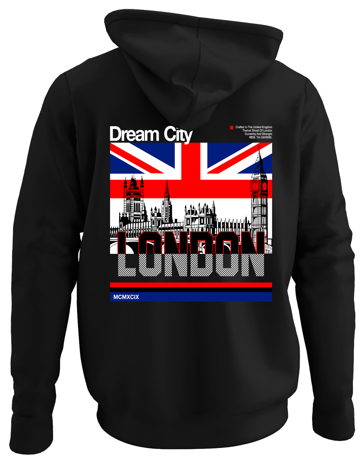 Alfaq London back black plain hoodie
