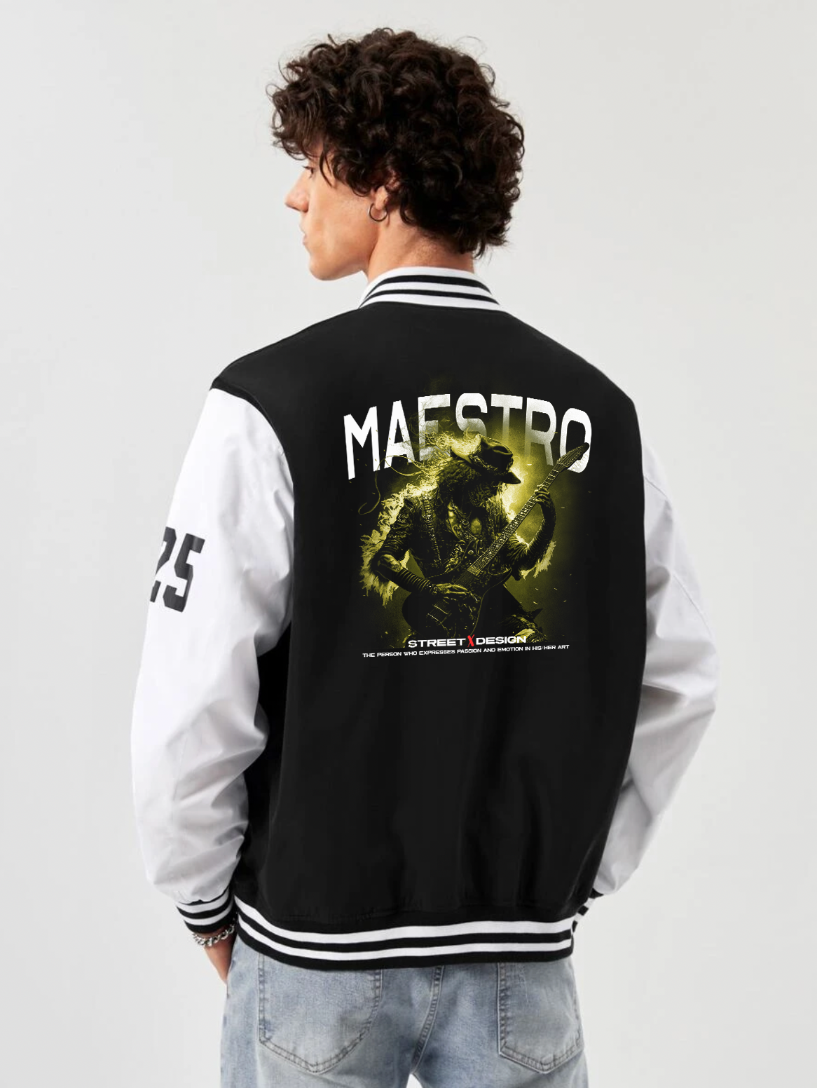 alfaq printed black and white color varsity jacket