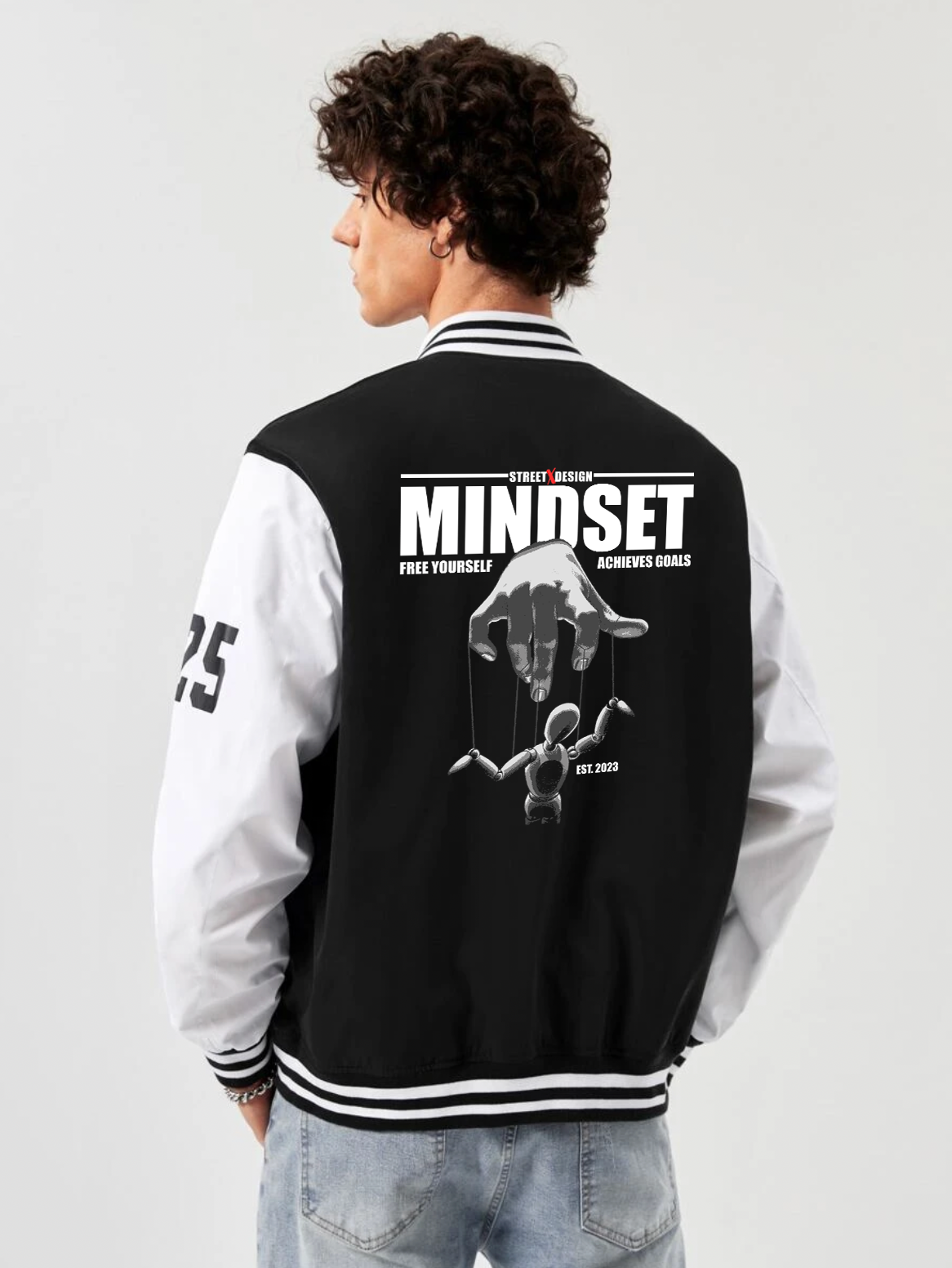alfaq printed black and white color varsity jacket