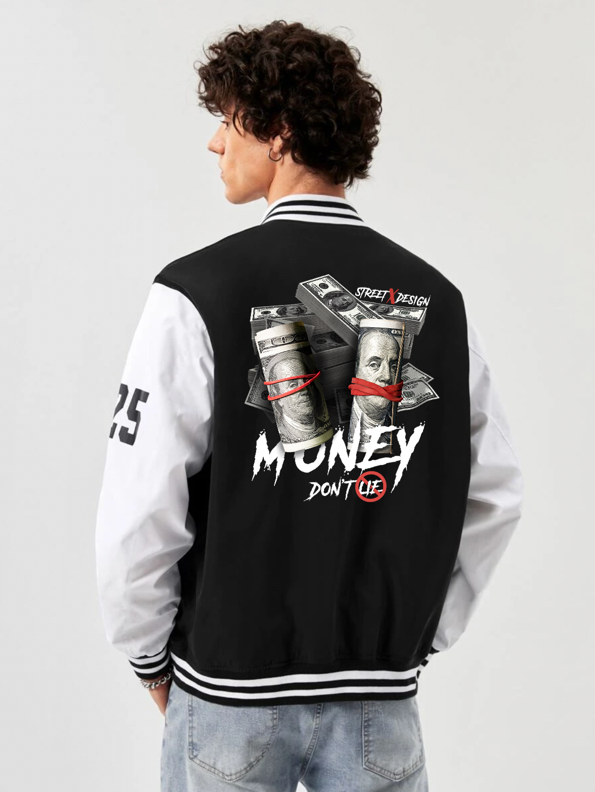alfaq printed black and white color varsity jacket 