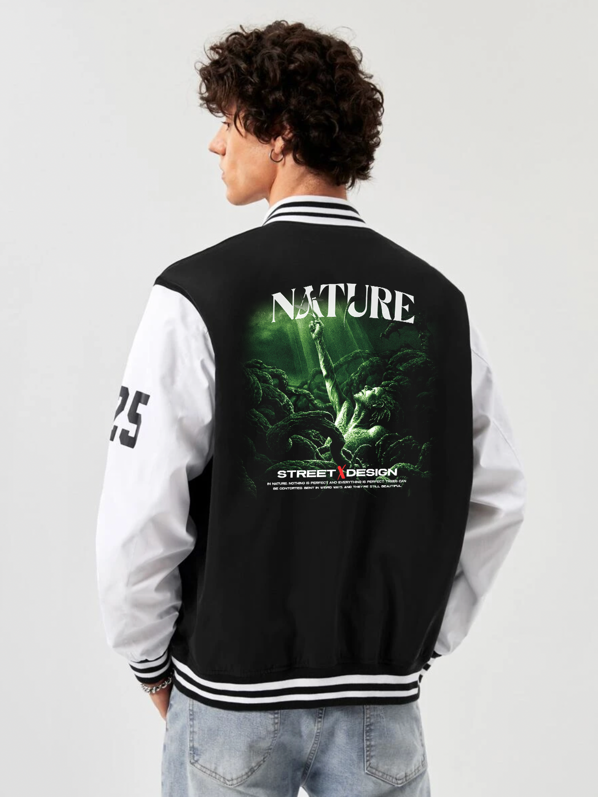alfaq printed black and white color varsity jacket 