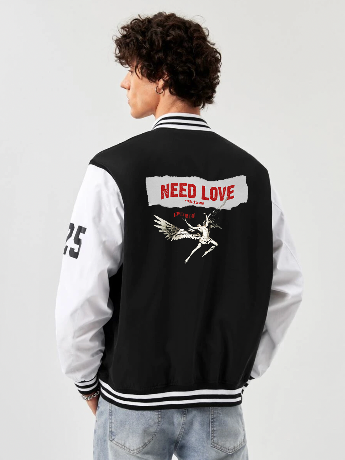 alfaq printed black and white color varsity jacket 