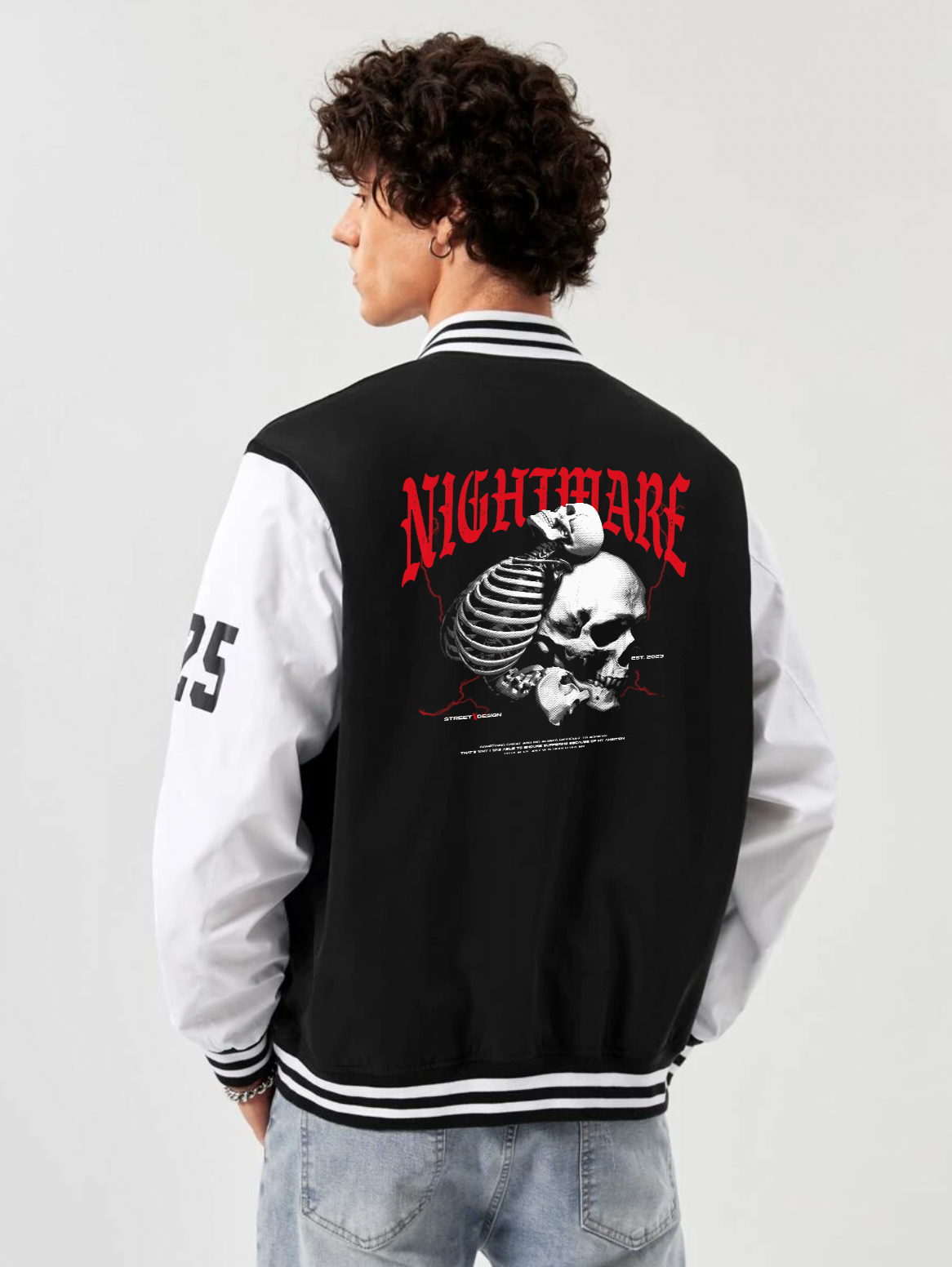alfaq printed black and white color varsity jacket 