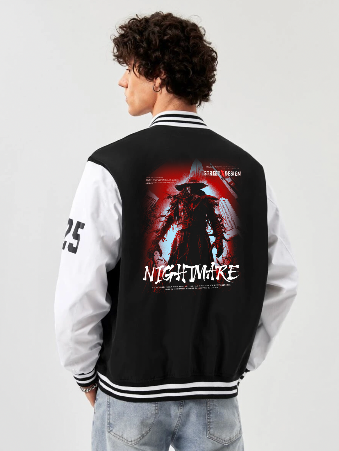 alfaq printed black and white color varsity jacket 