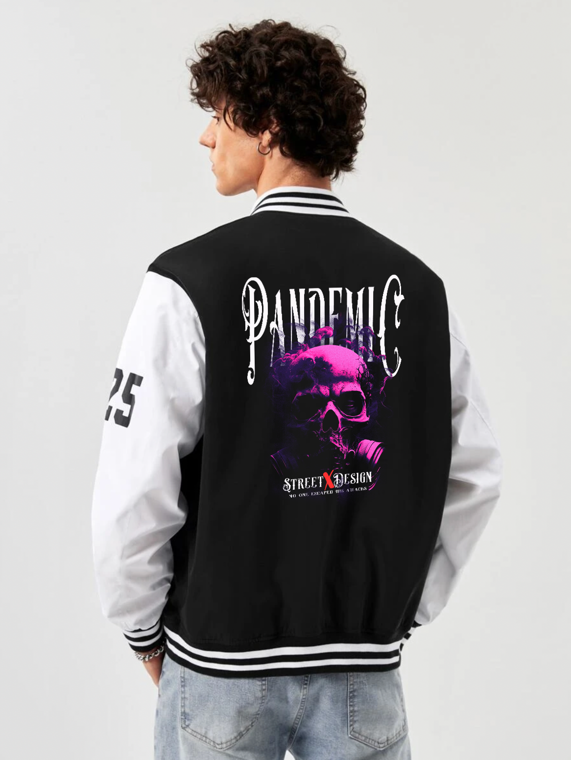 alfaq printed black and white color varsity jacket