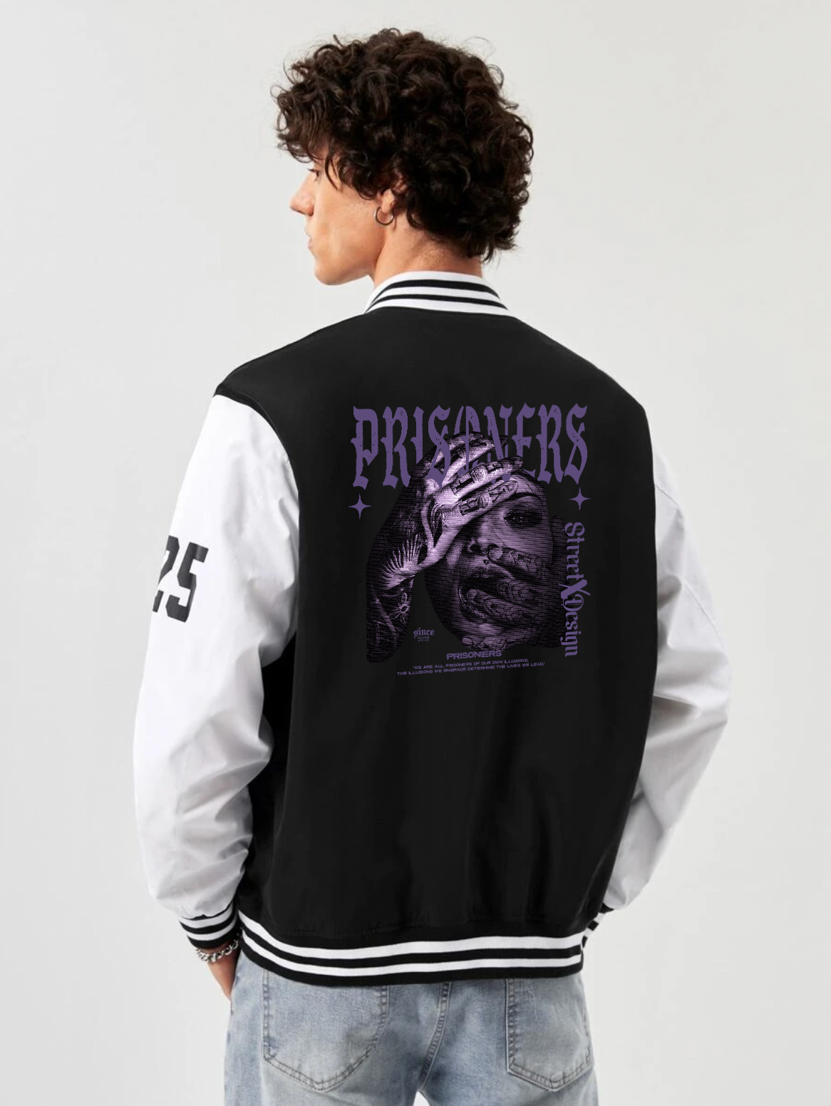 Alfaq Prisoners Print black and white color  Varsity Jacket