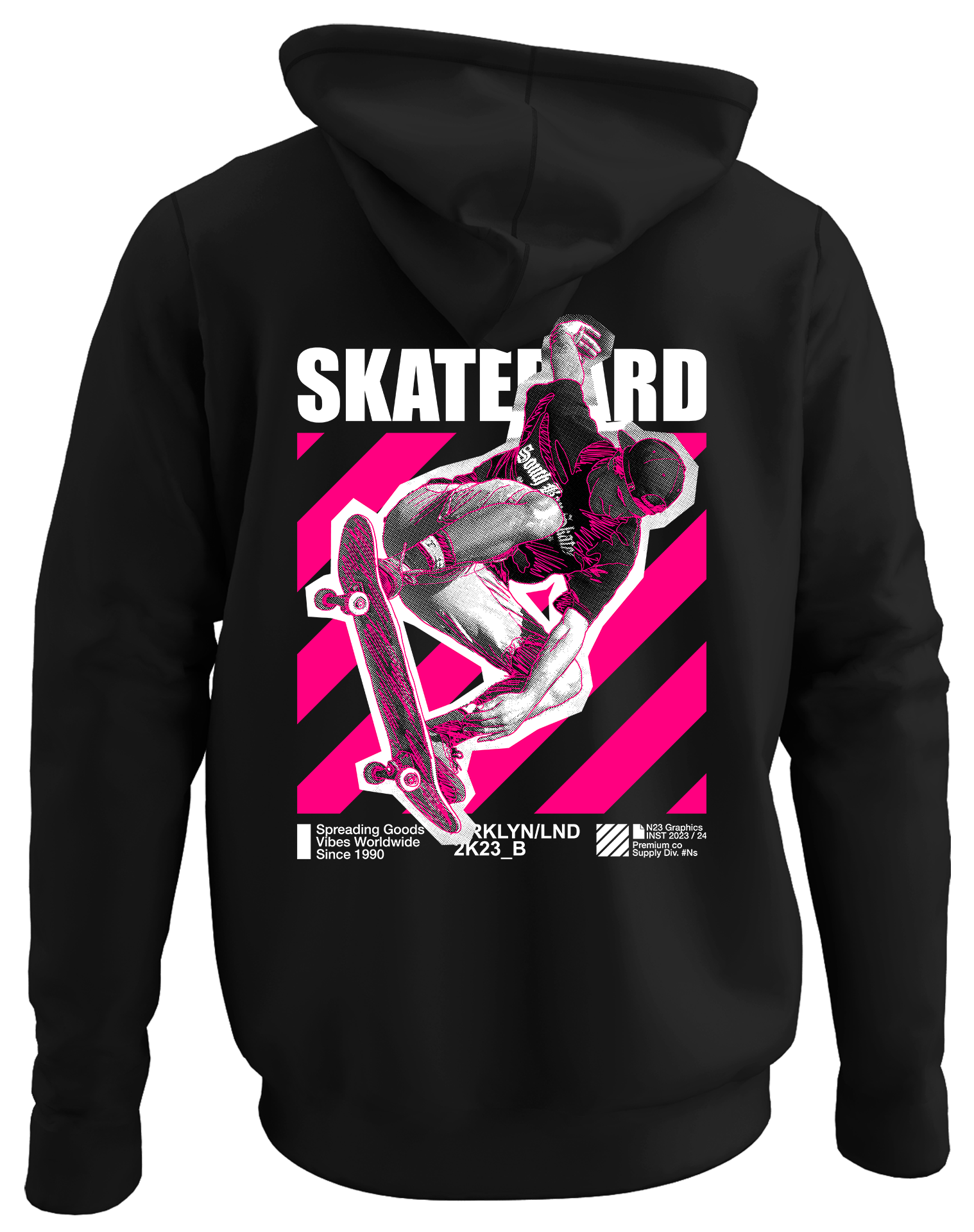 Alfaq Skatebord back black plain hoodie