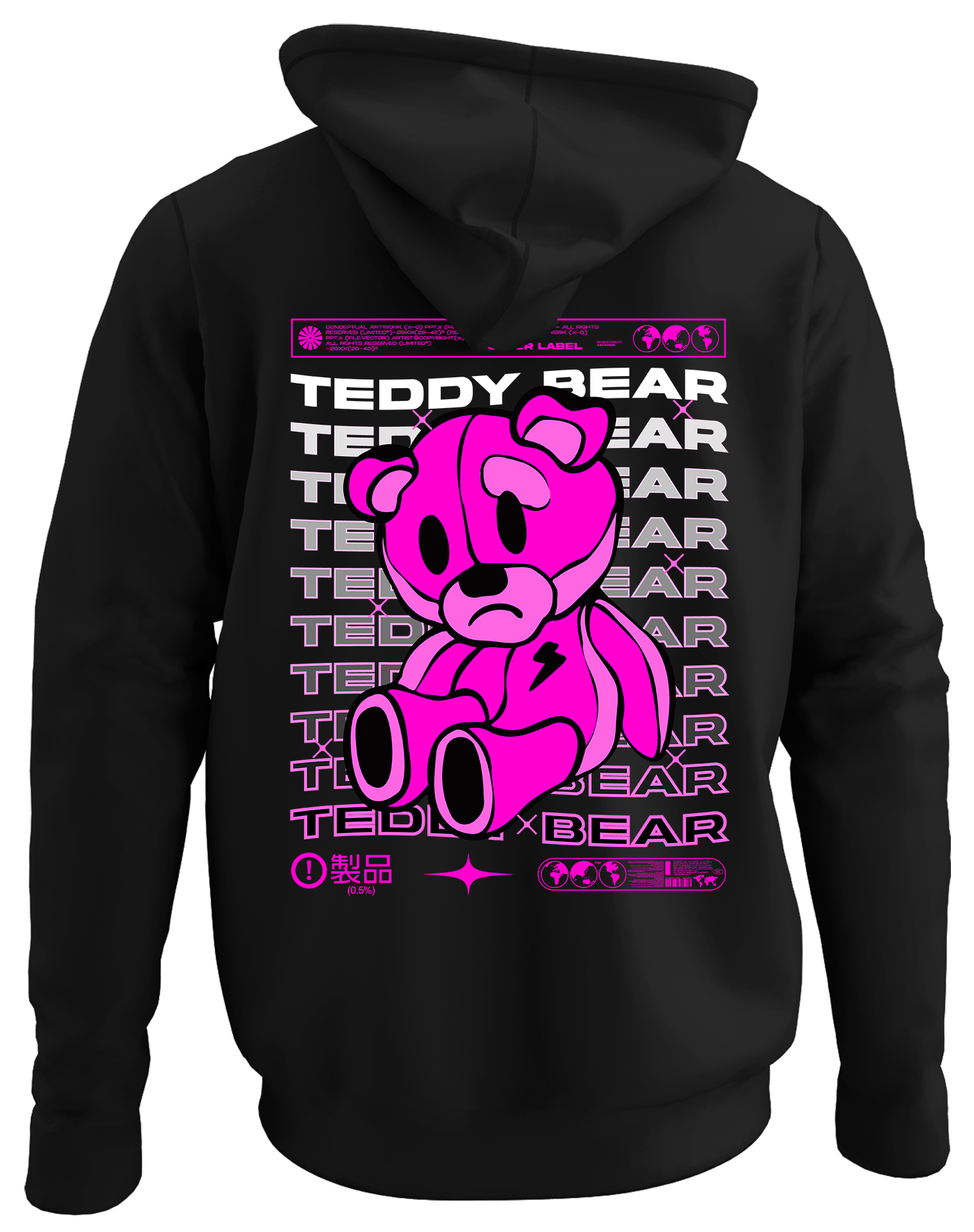 Alfaq Teddy bear back black plain hoodie