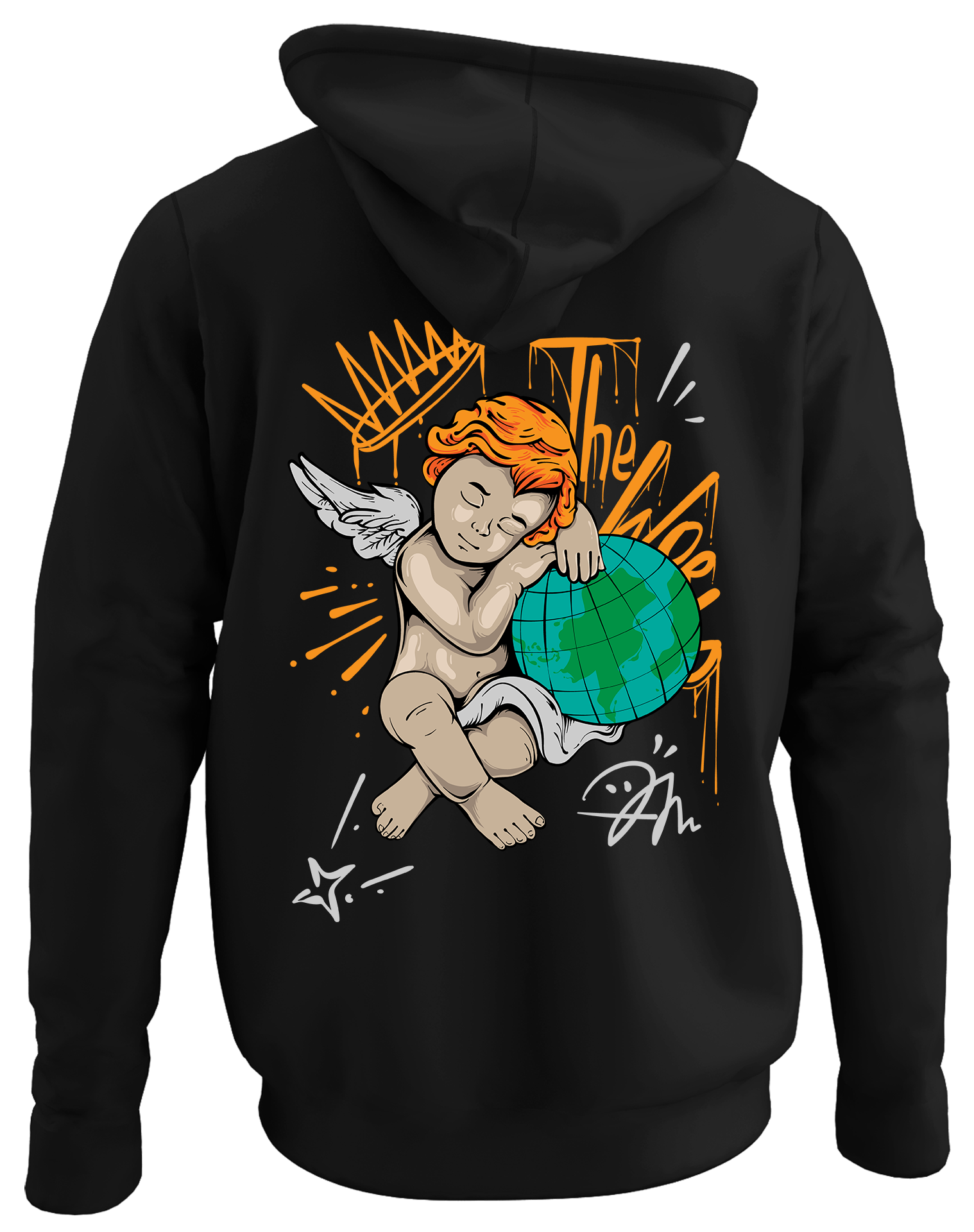 Alfaq The world back black plain hoodie